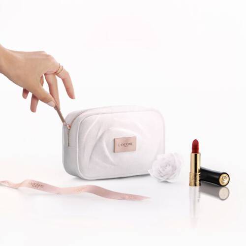 Lancome L'Absolu Rouge lipstick with white pouch